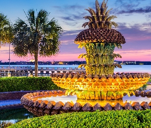 Pineapple Fountain, Fontanna, Południowa Karolina, Palmy, Waterfront Park, Stany Zjednoczone, Charleston