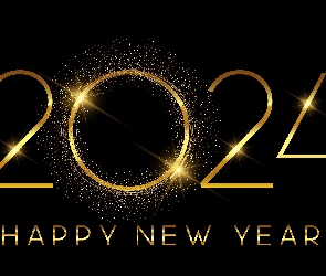 Sylwester, Napis, Nowy Rok, 2024, Tło, Data, Czarne, Szczęśliwego Nowego Roku