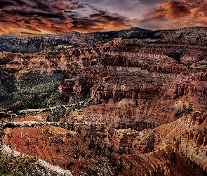 Utah, Bryce Canyon, Niebo, Stany Zjednoczone, Kanion, Kolorowe, Skały