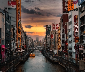 Osaka, Domy, Kanał wodny, Dzielnica Dotonbori, Japonia