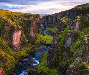 Fjadrargljufur, Kanion, Wąwóz, Islandia, Rzeka, Fjadra