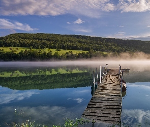 Powiat leski, Myczkowce, Jezioro Myczkowskie, Polska, Wzgórze, Pomost, Mgła