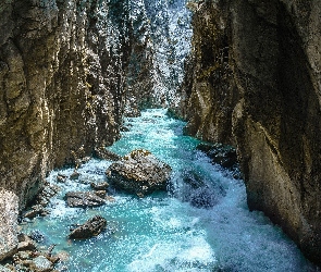 Wąwóz Gletscherschlucht Rosenlaui, Szwajcaria, Kamienie, Skały, Rzeka