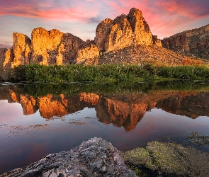 Arizona, Rzeka, Stany Zjednoczone, Goldfield Mountains, Roślinność, Góry, Odbicie, Salt River