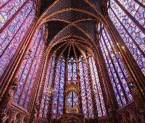 Paryż, Wnętrze, Francja, Sainte Chapelle, Witraże, Katedra, Kościół, Sklepienie