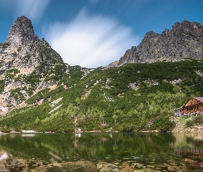 Odbicie, Dom, Tatry, Słowacja, Zielony Staw Kieżmarski, Góry, Jezioro