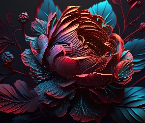 Grafika, Czarne tło, Kwiat, Piwonia
