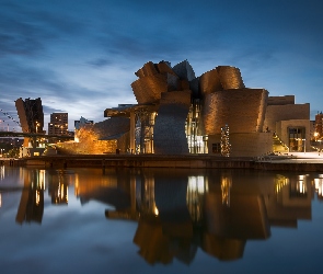 Światła, Most, Bilbao, Noc, Rzeka Nervion, Hiszpania, Muzeum Guggenheima