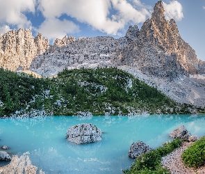 Włochy, Masyw Sorapiss, Sorapis Lake, Jezioro, Góry, Dolomity