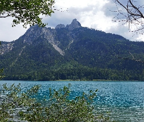 Alpy, Niemcy, Drzewa, Bawaria, Jezioro