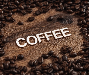 Kawa, Coffee, Napis, Deska, Ziarna
