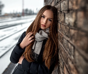 Kobieta, Ściana, Długowłosa