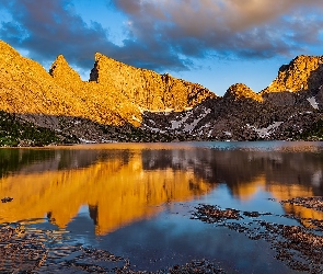 Wyoming, Odbicie, Rzeka, Stany Zjednoczone, Chmury, Góry, Wind River
