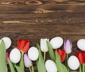 Białe, Tulipany, Kwiaty, Jajka, Wielkanoc