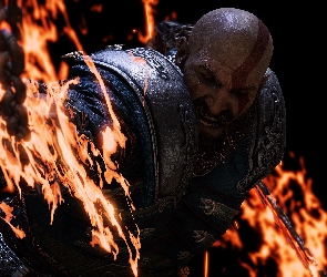Broda, Naramienniki, God of War, Ogień, Kratos, Gra, Postać
