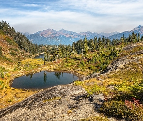 Stan Waszyngton, Drzewa, Jezioro, Stany Zjednoczone, Skały, Góry, Bagley Lakes