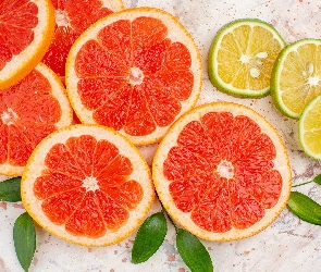 Jasne tło, Liście, Grejpfrut, Owoce, Limonka, Plastry