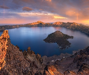 Stan Oregon, Chmury, Góry, Stany Zjednoczone, Wyspa Czarodzieja, Park Narodowy Jeziora Kraterowego, Jezioro Kraterowe