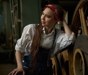 Produkcyjna, Hala, Biała, Kobieta, Bluzka, Maszyna