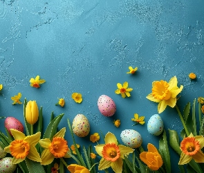 Pisanki, Tulipany, Żółte, Żonkile, Wielkanoc