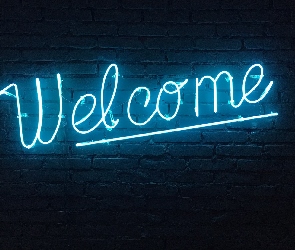 Świetlny, Mur, Welcome, Napis, Neon