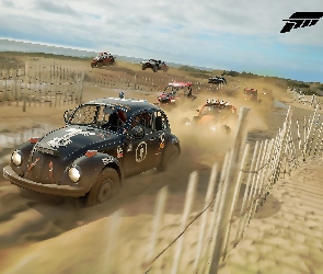 Trasa, Płot, Volkswagen Beetle, Forza Horizon 4, Wyścig, Piasek