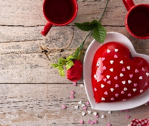 Serce, Deser, Róża, Walentynki, Filiżanki, Kawa