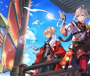 Genshin Impact, Kazuha, Gra, Kaedehara, Żaglowiec, Postaci, Maszty, Kot