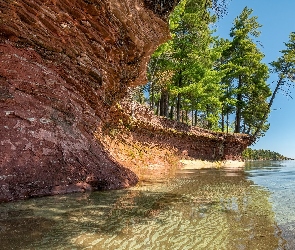 Drzewa, Skała, Michigan, Stany Zjednoczone, Jezioro, Superior Lake