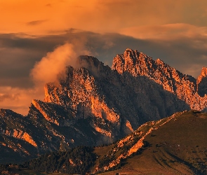 Alpy, Włochy, Góra Seceda, Dolomity, Góry