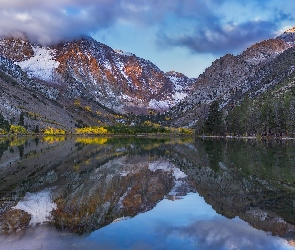 Kalifornia, Odbicie, Jezioro, Stany Zjednoczone, Drzewa, Góry, Parker Lake