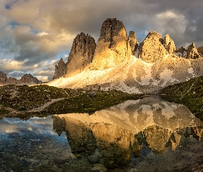 Dolomity, Włochy, Chmury, Tre Cime di Lavaredo, Góry