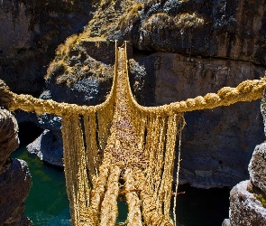 Apurimac River, Rzeka, Prowincja Canas, Skały, Qeswachaka Rope Bridge, Peru, Most linowy