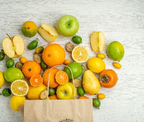 Torba papierowa, Gruszki, Jabłka, Owoce, Mandarynki, Limonki