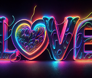 Tło, Czarne, Neon, Grafika, Love, Miłość, Napis