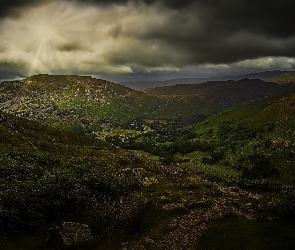 Anglia, Obszar Lake District, Dolina, Góry, Chmury, Droga