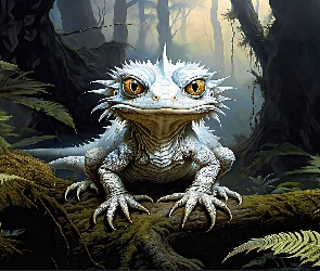 Las, 2D, Drzewa, Paprocie, Jaszczurka