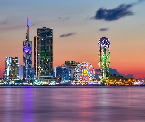 Zachód słońca, Budynki, Batumi, Gruzja