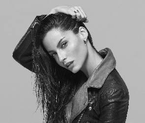 Czarno-białe Modelka, Kurtka, Modelka, Kobieta, Ariadne Artiles, Skórzana