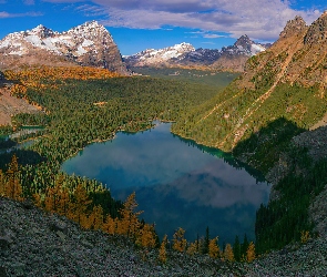 Kolumbia Brytyjska, Lake OHara, Kanada, Jezioro, Góra, Park Narodowy Yoho, Mount Schaffer, Góry