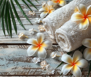 Plumeria, Kompozycja, Ręczniki, Liście, Kwiat