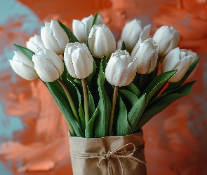 Kwiaty, Szary, Bukiet, Tulipany, Sznurek, Białe, Tło, Papier