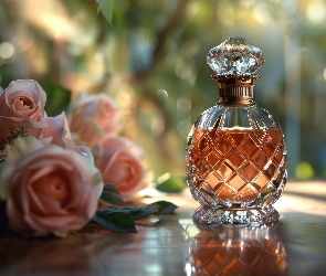 Perfumy, Kompozycja, Róże, Kwiaty, Flakon
