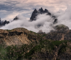 Dolomity, Włochy, Mgła, Cadini di Misurina, Góry