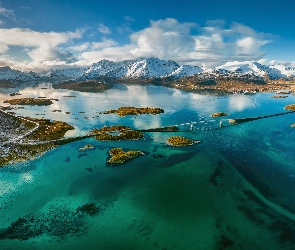 Morze, Norwegia, Chmury, Lofoty, Góry