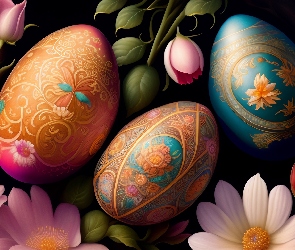 Kolorowe, Grafika, Kwiaty, Pisanki, Wielkanoc