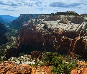 Skały, Drzewa, Kanion, Rzeka, Utah, Dolina, Stany Zjednoczone, Park Narodowy Zion