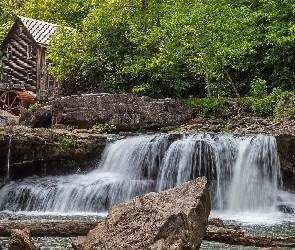 Rzeka, Glade Creek Grist Mill, Las, Młyn wodny, Wirginia Zachodnia, Skały, Stany Zjednoczone, Park Babcock State