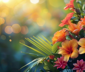 Kolorowe, Tło, Rozmyte, Hibiskus, Kwiaty