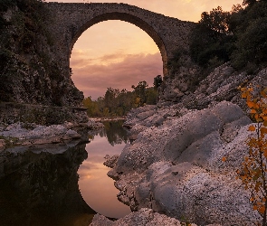 Hiszpania, Drzewo, Most, Rzeka, Pont de Llierca, Skały